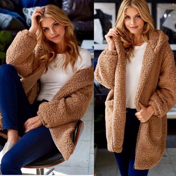 Jackets & Blazers - Faux Fur Teddy Bear Zip Up Jacket
